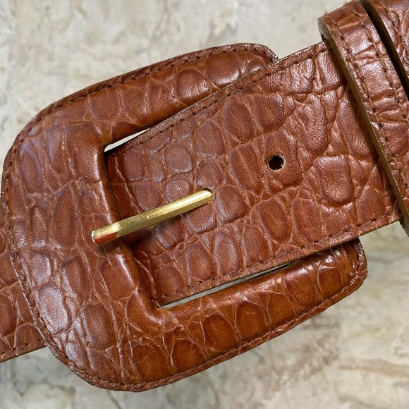 Vintage Classiques for Nordstrom Brown Genuine Leather Croc Embossed Belt 20079 - Picture 2 of 6